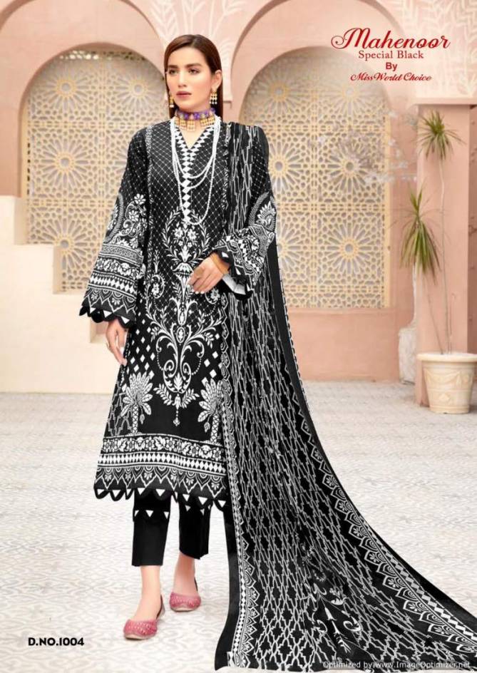 Mahenoor Black And White By Miss World Printed Heavy Cotton Dress Material Wholesalers In Delhi